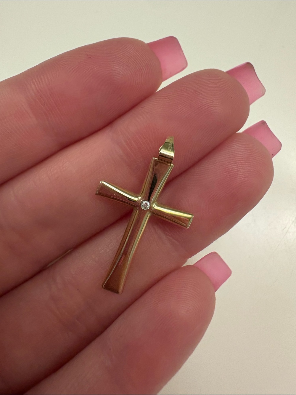 14k Gold Cross Pendant with Center Diamond - Women Jewelry